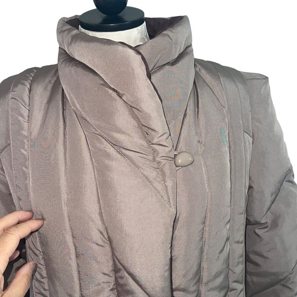 Gallery Vintage 1980s Womens Coat Size Large Tan Down Puffer Full Zip Pockets - Picture 3 of 8